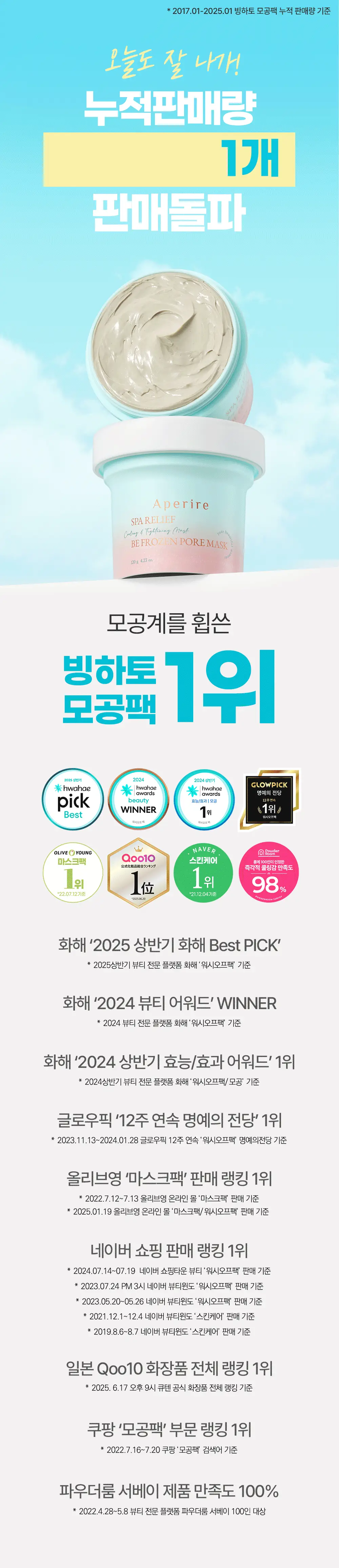 [화잘먹/쿨링모공팩]아페리레 스파 릴리프 비 프로즌 빙하토 포어 마스크 기획 (120g+팩 브러쉬) 상세페이지 4